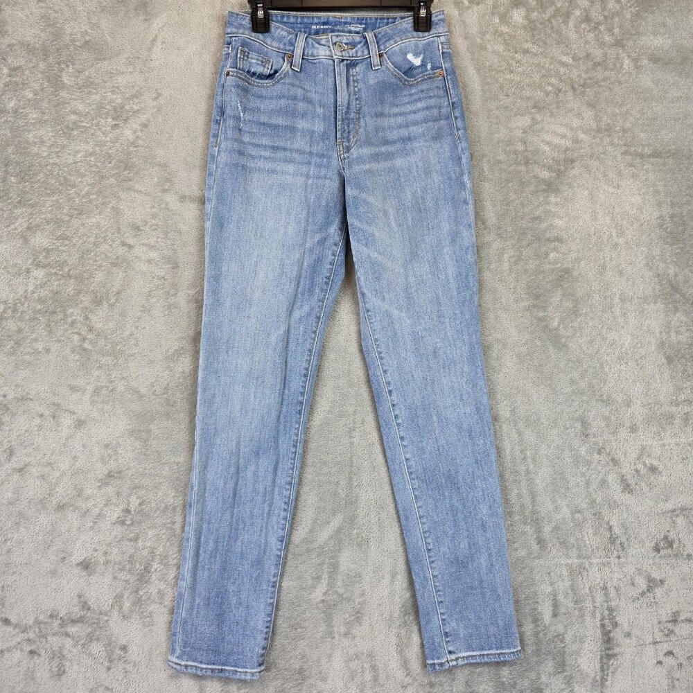 Old Navy High Rise OG Straight Jeans Womens 2 Blue Light Wash Stretch Denim